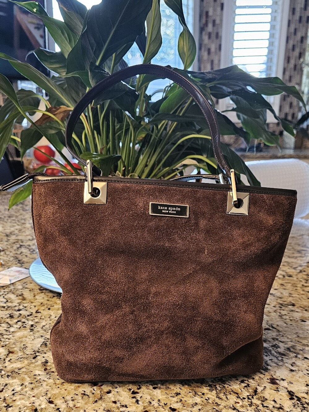 Kate Spade brown suede tote with Silver hardware. Slight Wear On Straps.